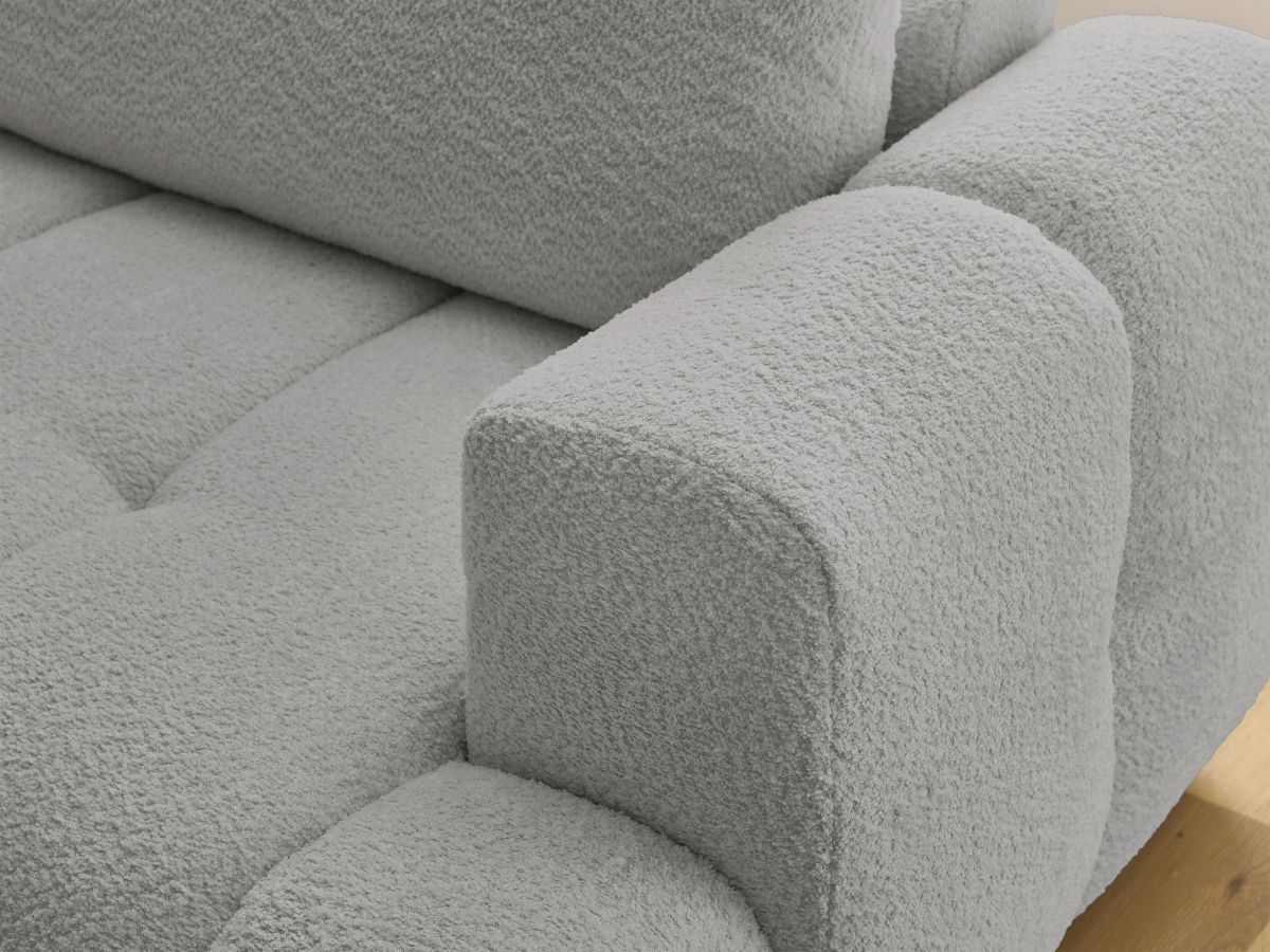 Canapé d'angle L convertible FUJI tissu bouclette avec pouf