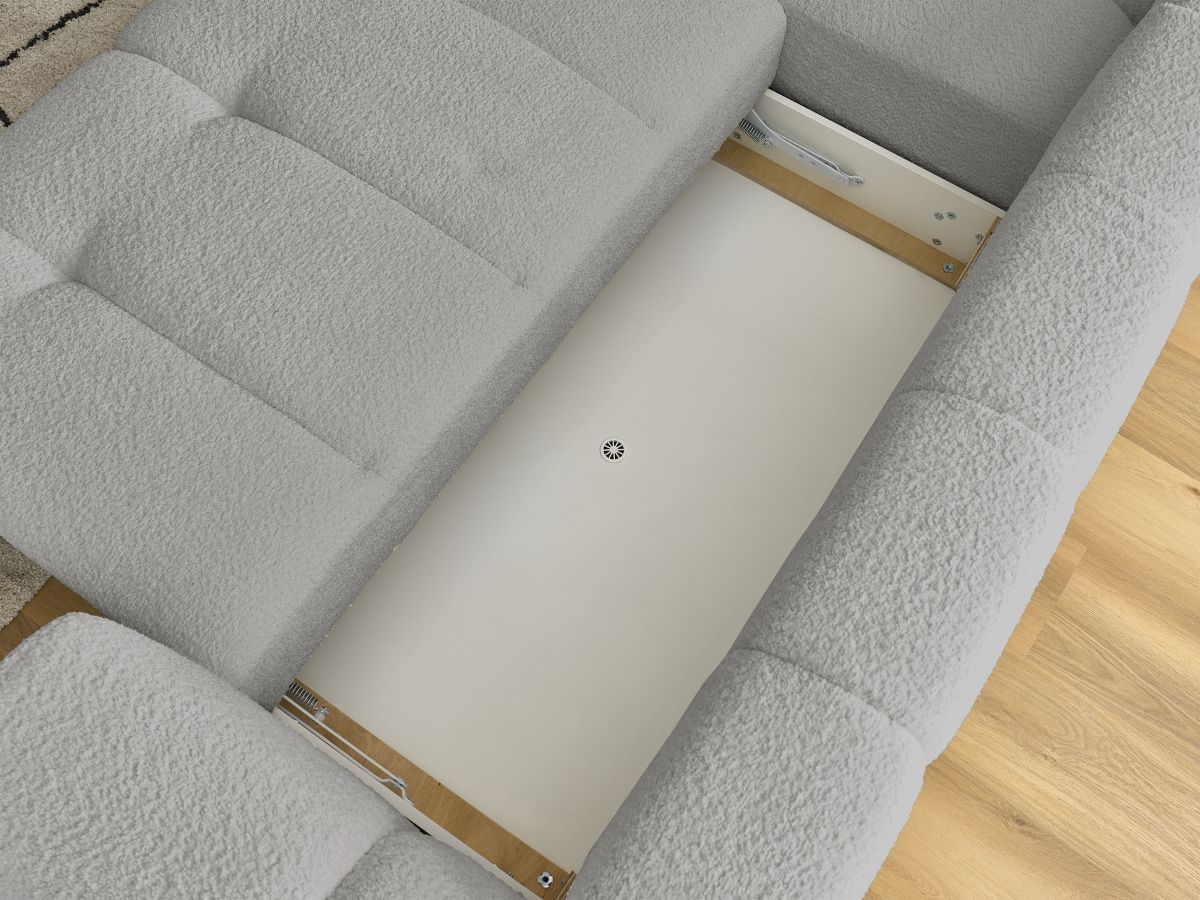 Canapé d'angle L convertible FUJI tissu bouclette avec pouf