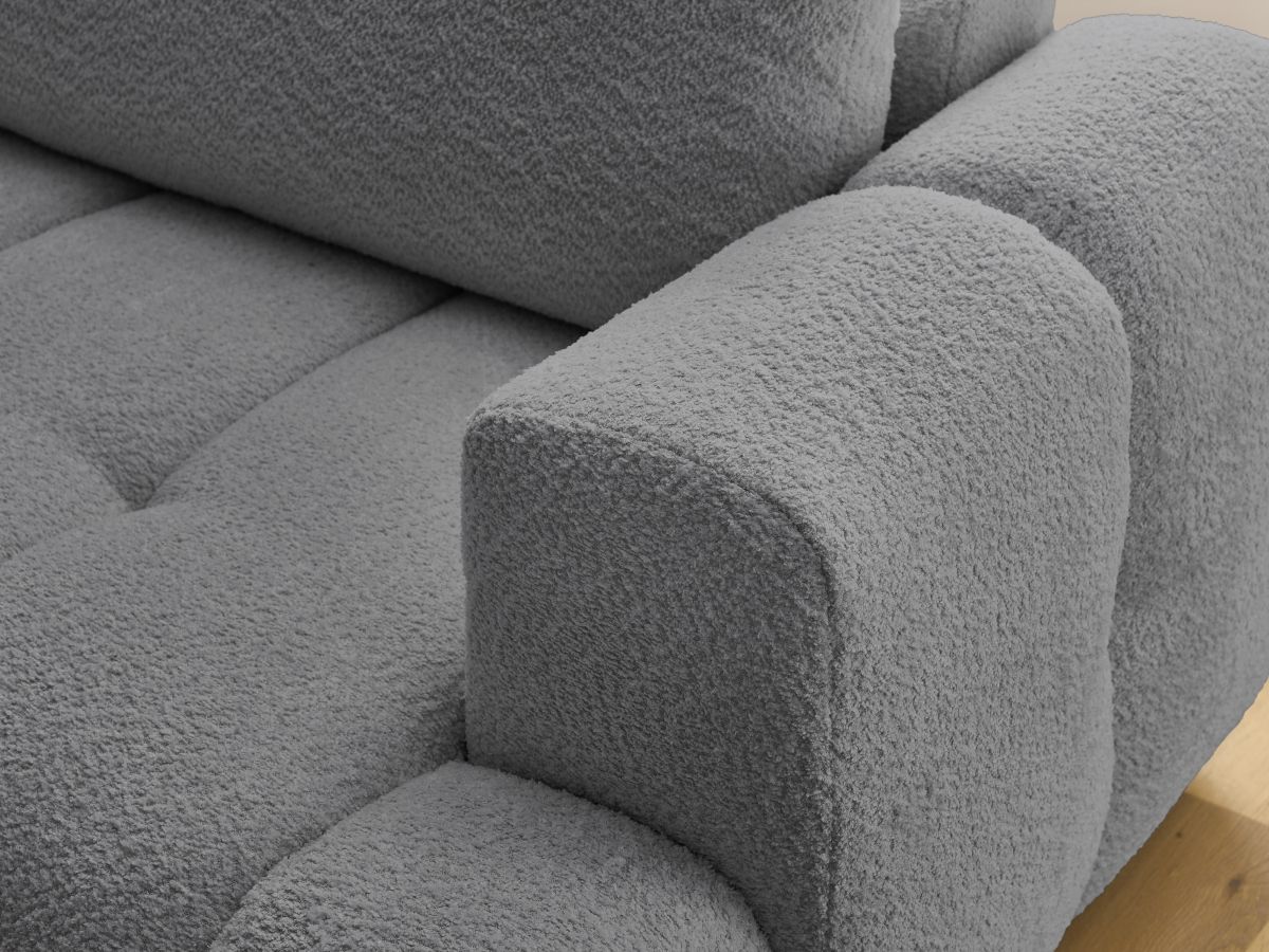 Canapé d'angle L convertible FUJI tissu bouclette avec pouf