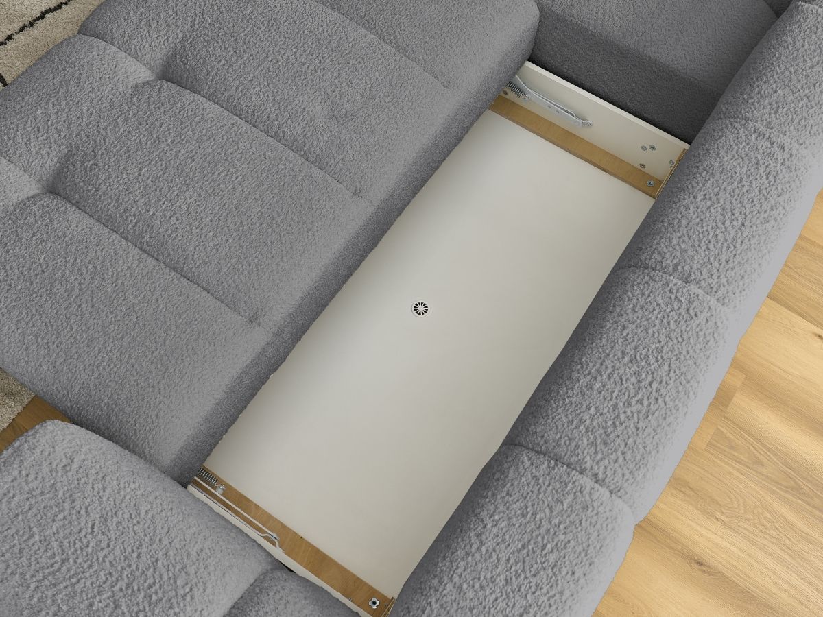 Canapé d'angle L convertible FUJI tissu bouclette avec pouf