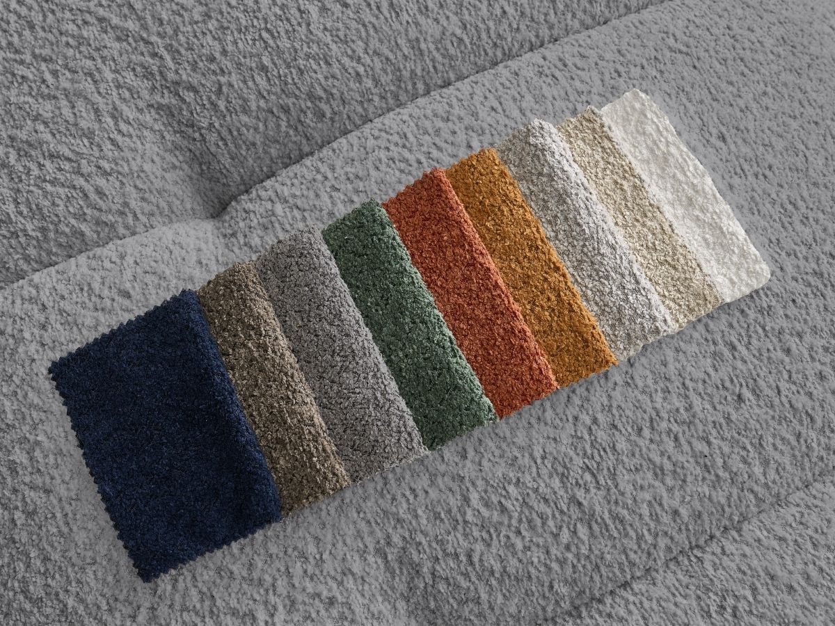 Canapé d'angle L convertible FUJI tissu bouclette avec pouf