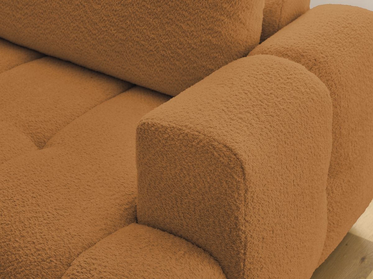 Canapé d'angle L convertible FUJI tissu bouclette avec pouf