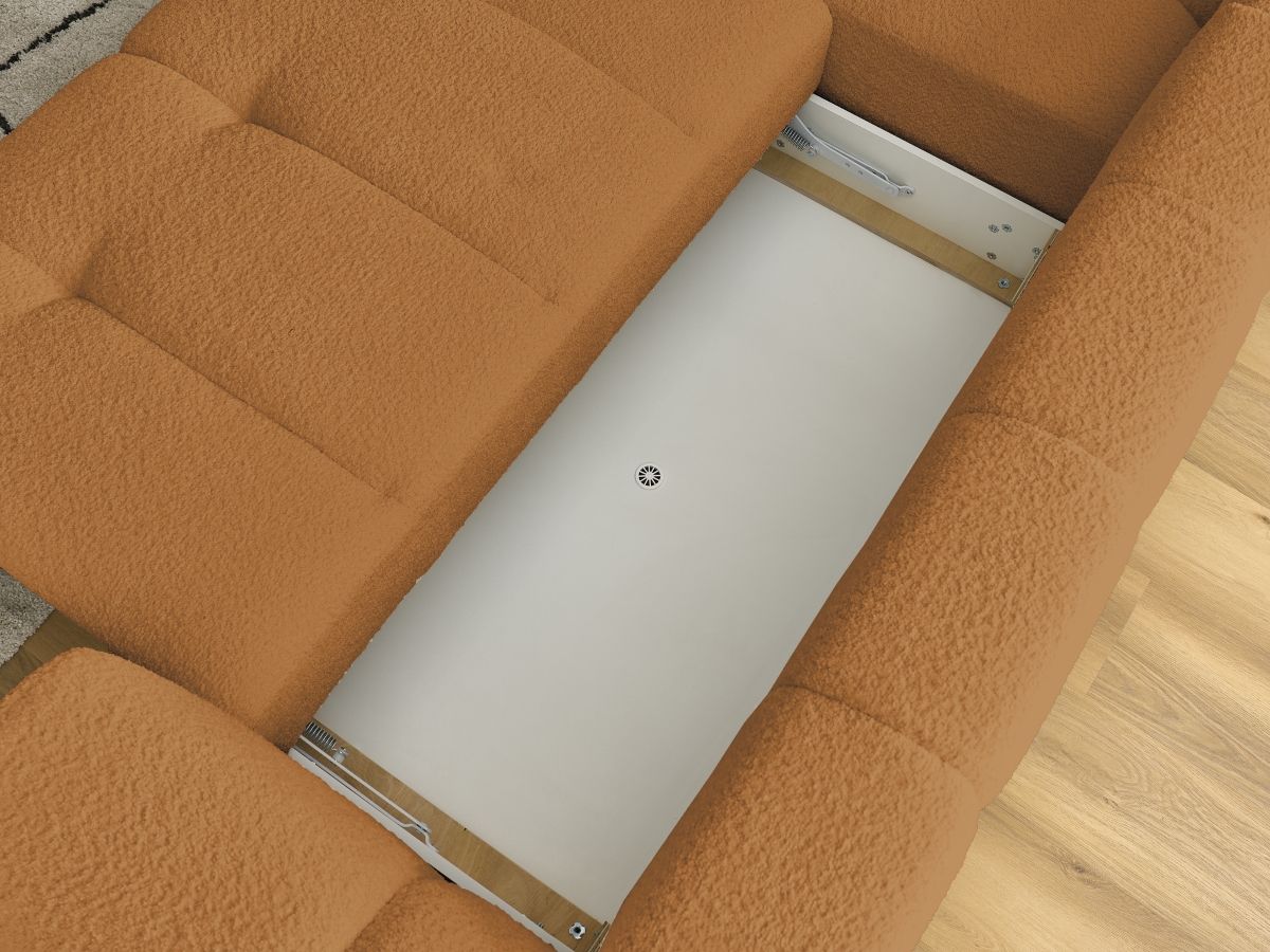 Canapé d'angle L convertible FUJI tissu bouclette avec pouf