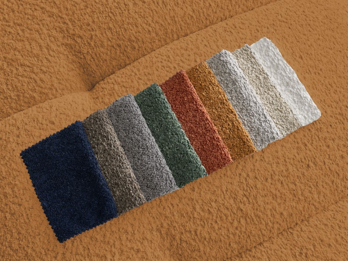 Canapé d'angle L convertible FUJI tissu bouclette avec pouf