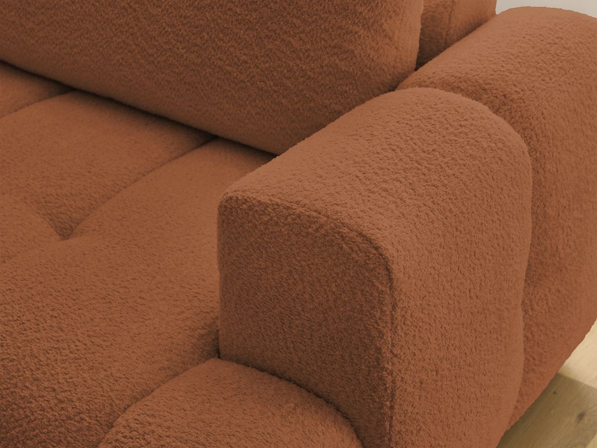 Canapé d'angle L convertible FUJI tissu bouclette avec pouf