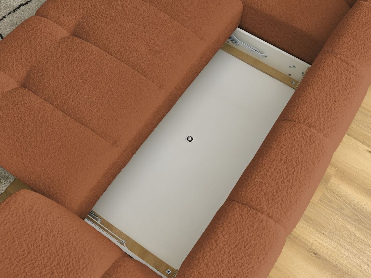 Canapé d'angle L convertible FUJI tissu bouclette avec pouf