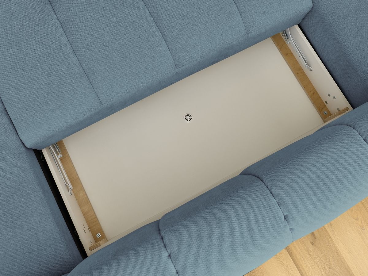 Canapé panoramique convertible FUJI tissu lisse avec pouf