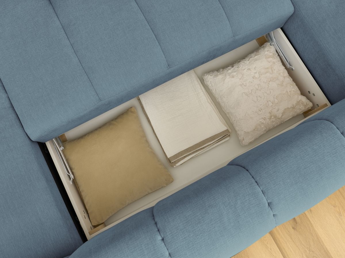 Canapé panoramique convertible FUJI tissu lisse avec pouf