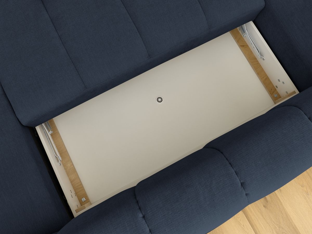 Canapé panoramique convertible FUJI tissu lisse avec pouf