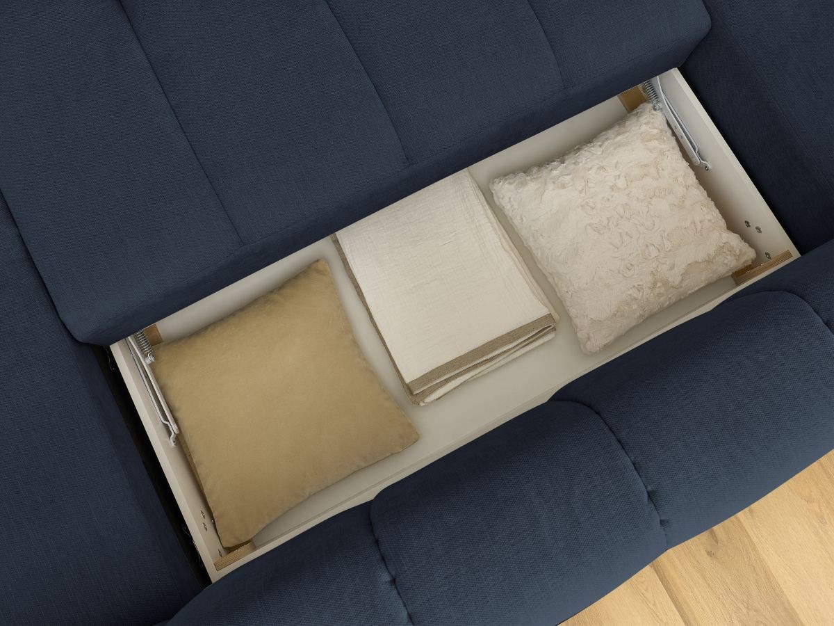 Canapé panoramique convertible FUJI tissu lisse avec pouf