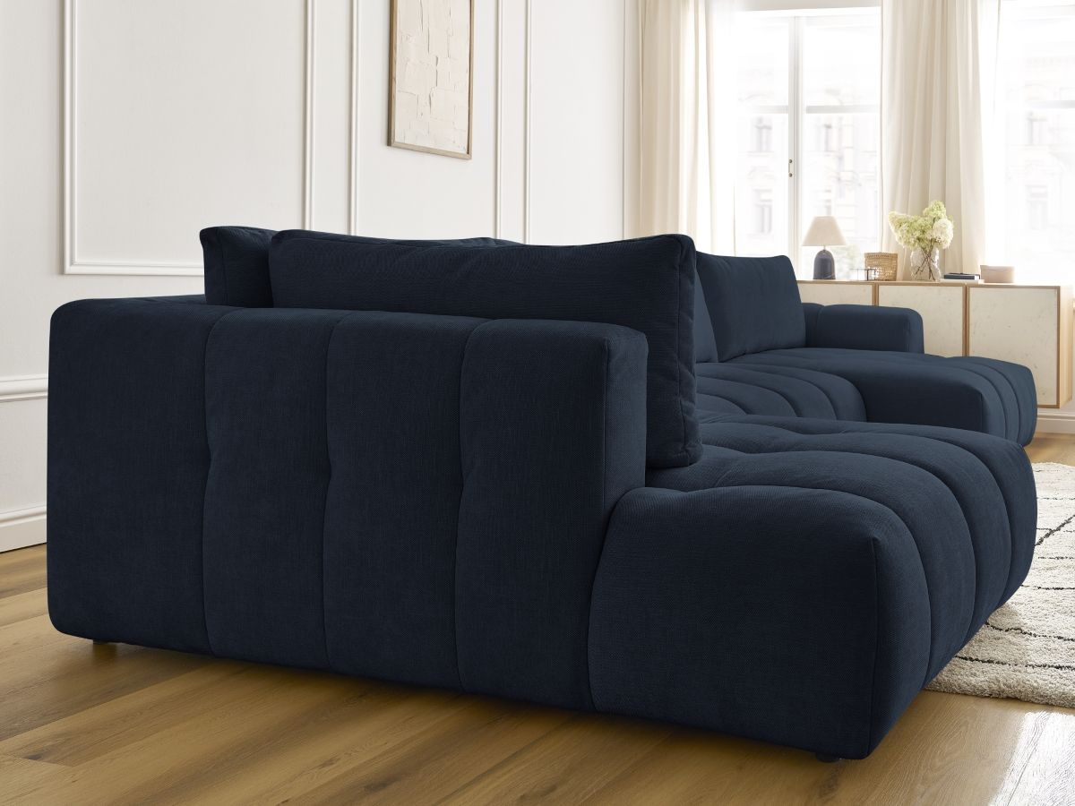 Canapé panoramique convertible FUJI tissu lisse avec pouf