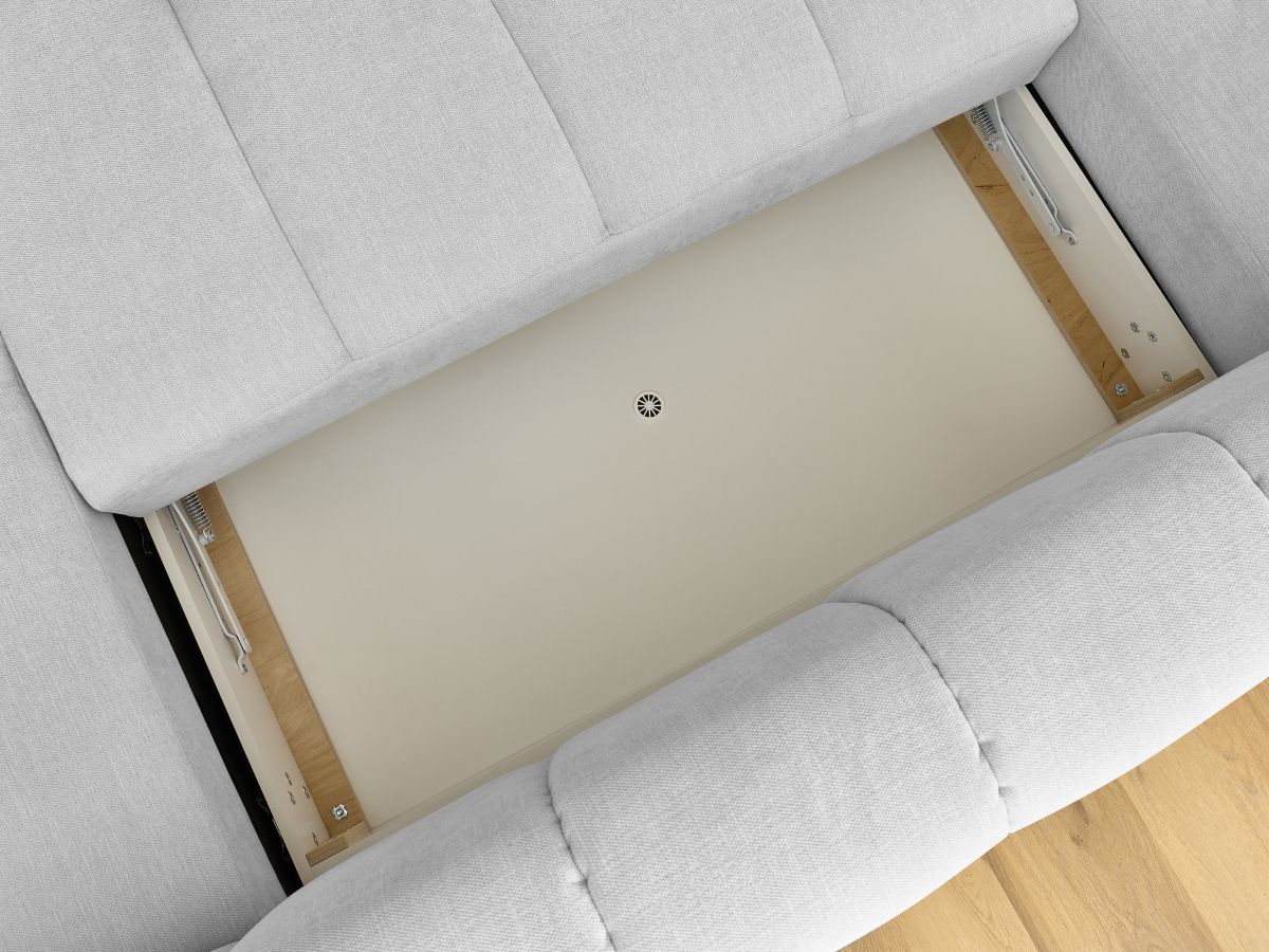 Canapé panoramique convertible FUJI tissu lisse avec pouf