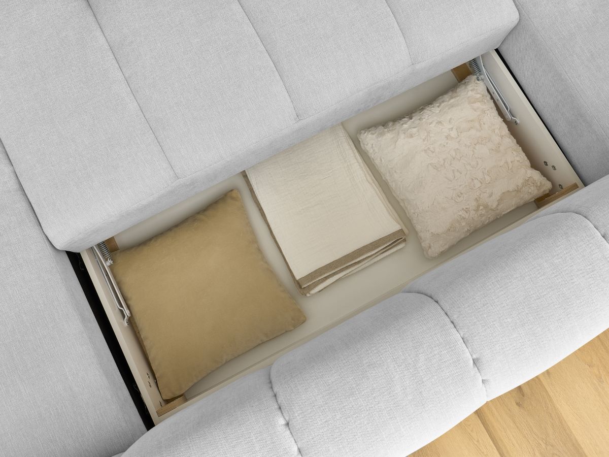 Canapé panoramique convertible FUJI tissu lisse avec pouf