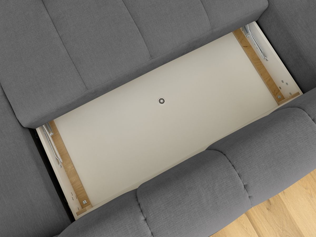 Canapé panoramique convertible FUJI tissu lisse avec pouf