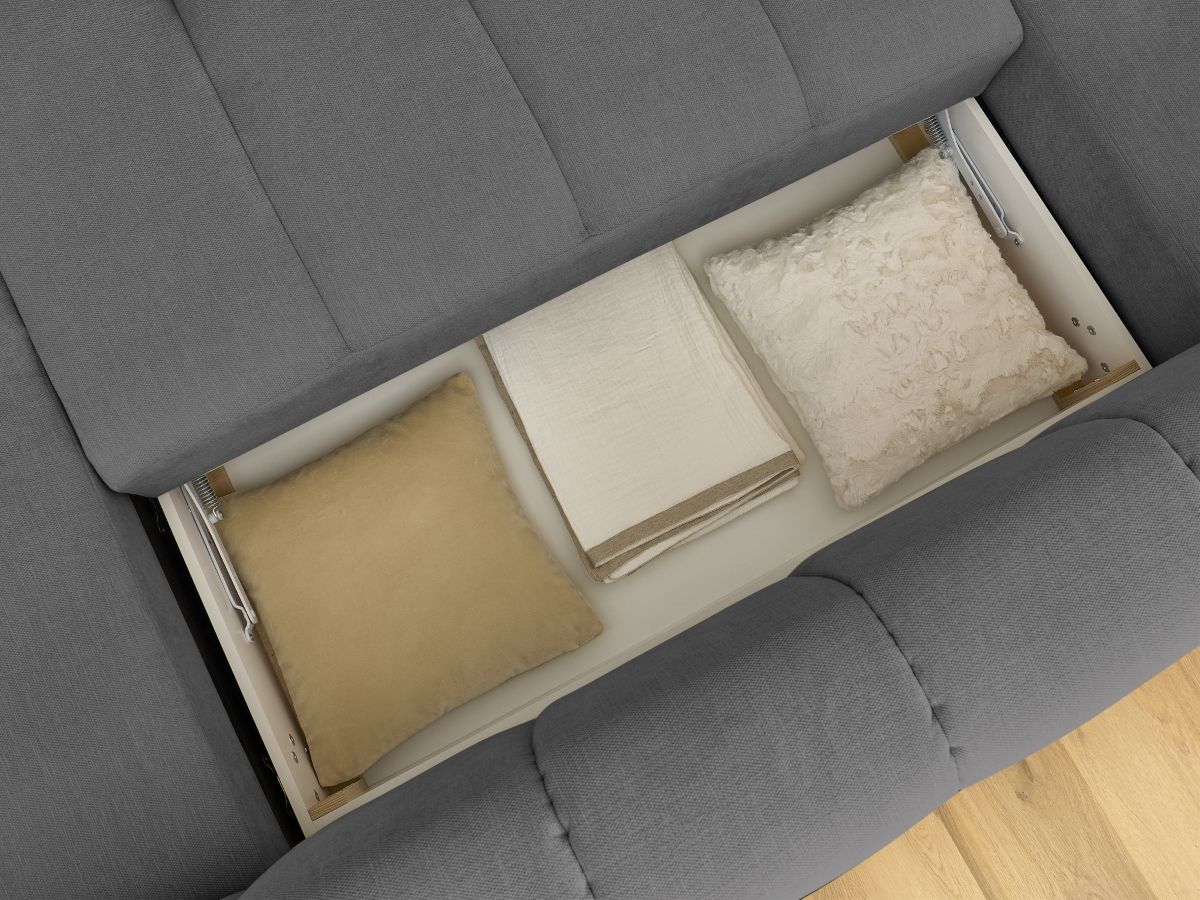 Canapé panoramique convertible FUJI tissu lisse avec pouf