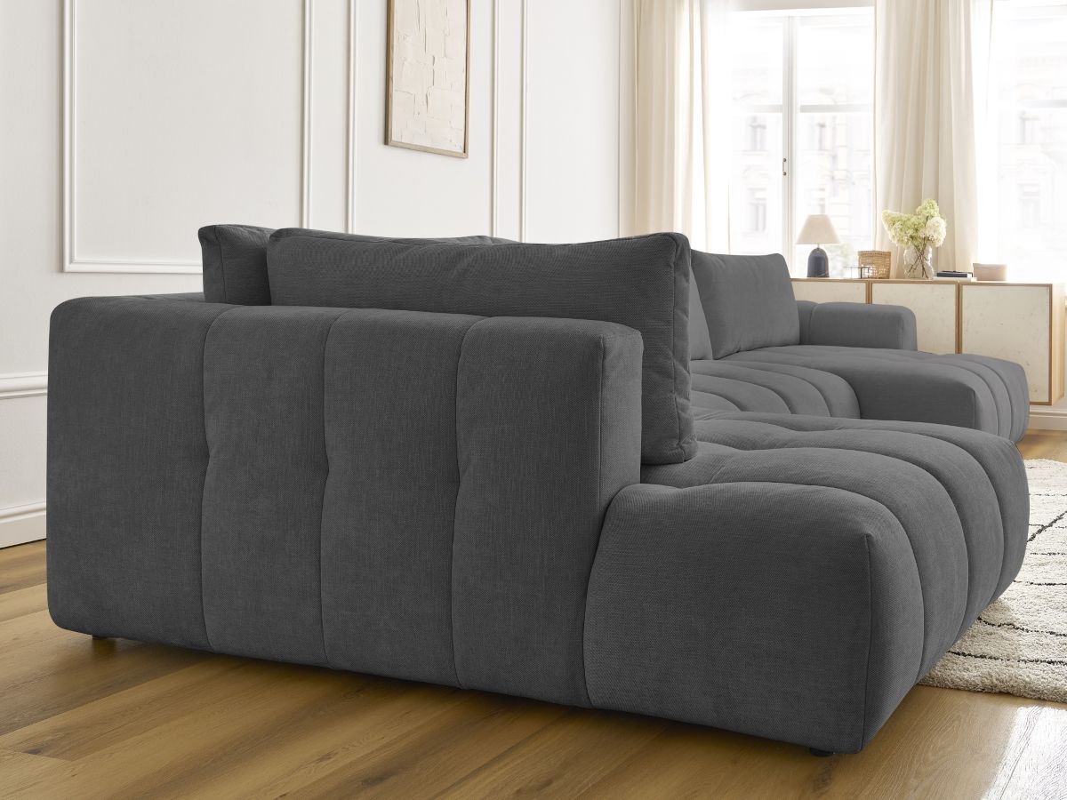 Canapé panoramique convertible FUJI tissu lisse avec pouf