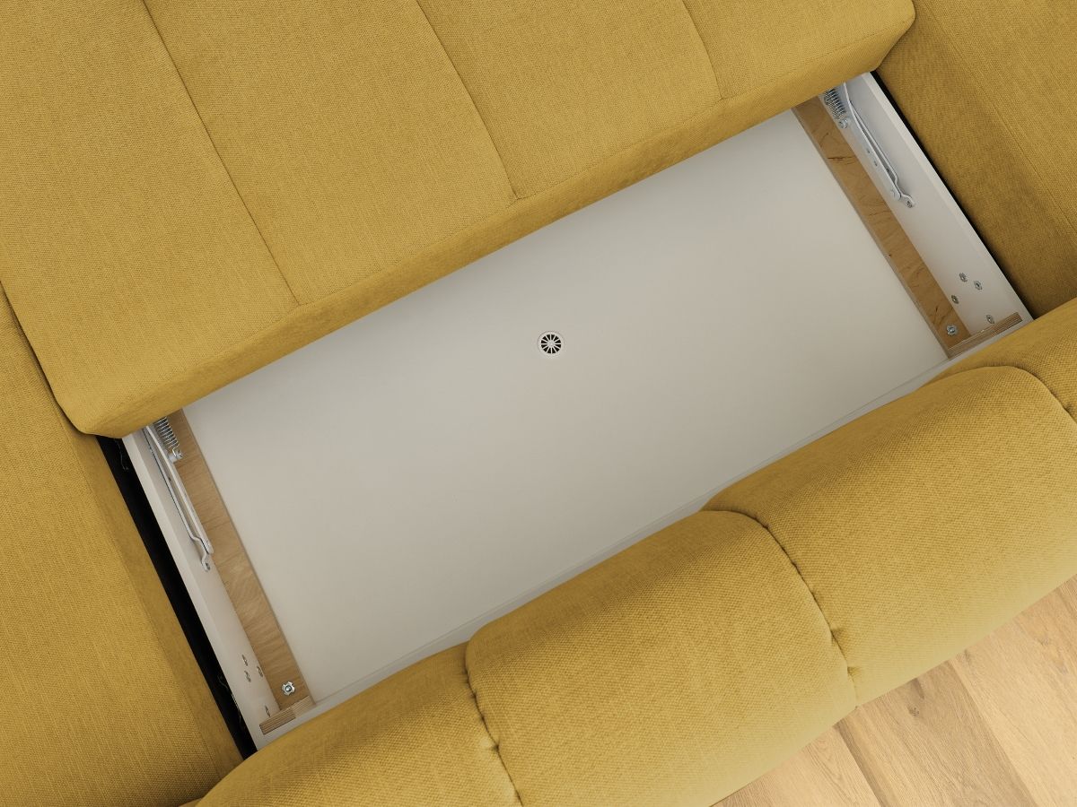 Canapé panoramique convertible FUJI tissu lisse avec pouf
