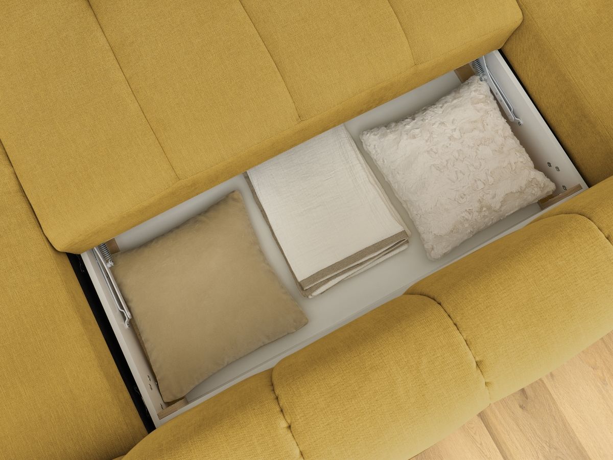 Canapé panoramique convertible FUJI tissu lisse avec pouf