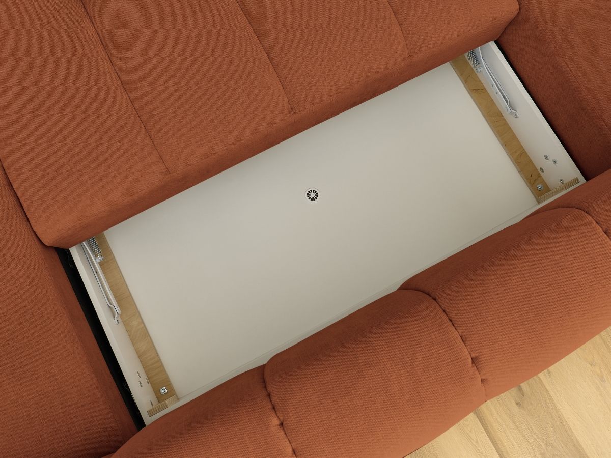 Canapé panoramique convertible FUJI tissu lisse avec pouf