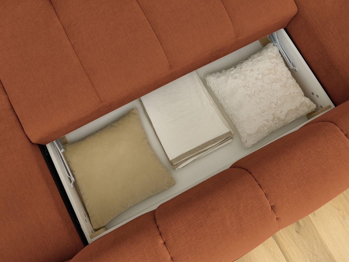 Canapé panoramique convertible FUJI tissu lisse avec pouf
