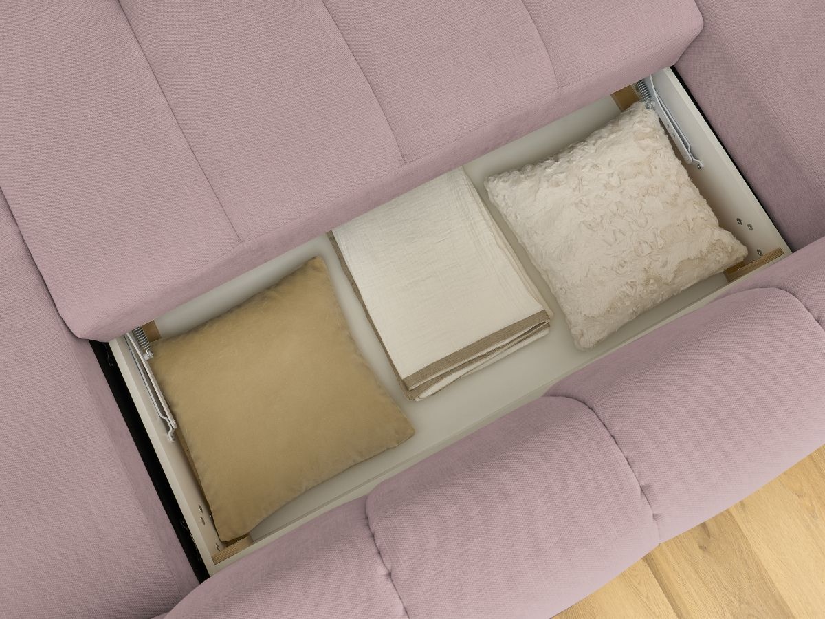 Canapé panoramique convertible FUJI tissu lisse avec pouf