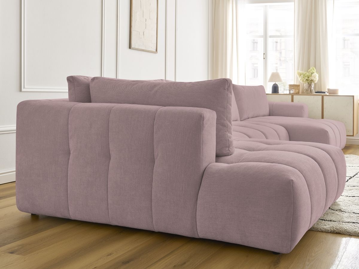 Canapé panoramique convertible FUJI tissu lisse avec pouf