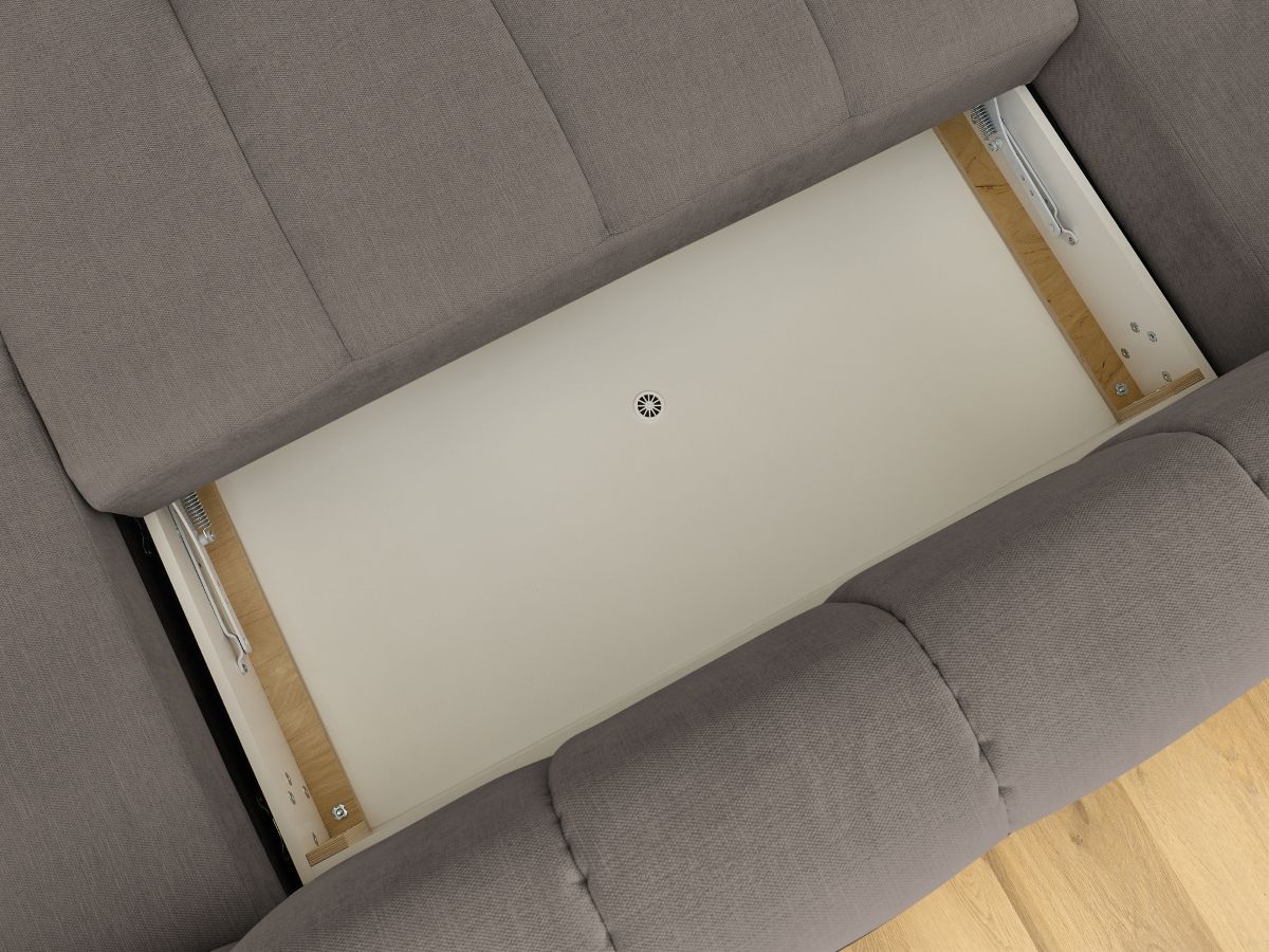 Canapé panoramique convertible FUJI tissu lisse avec pouf