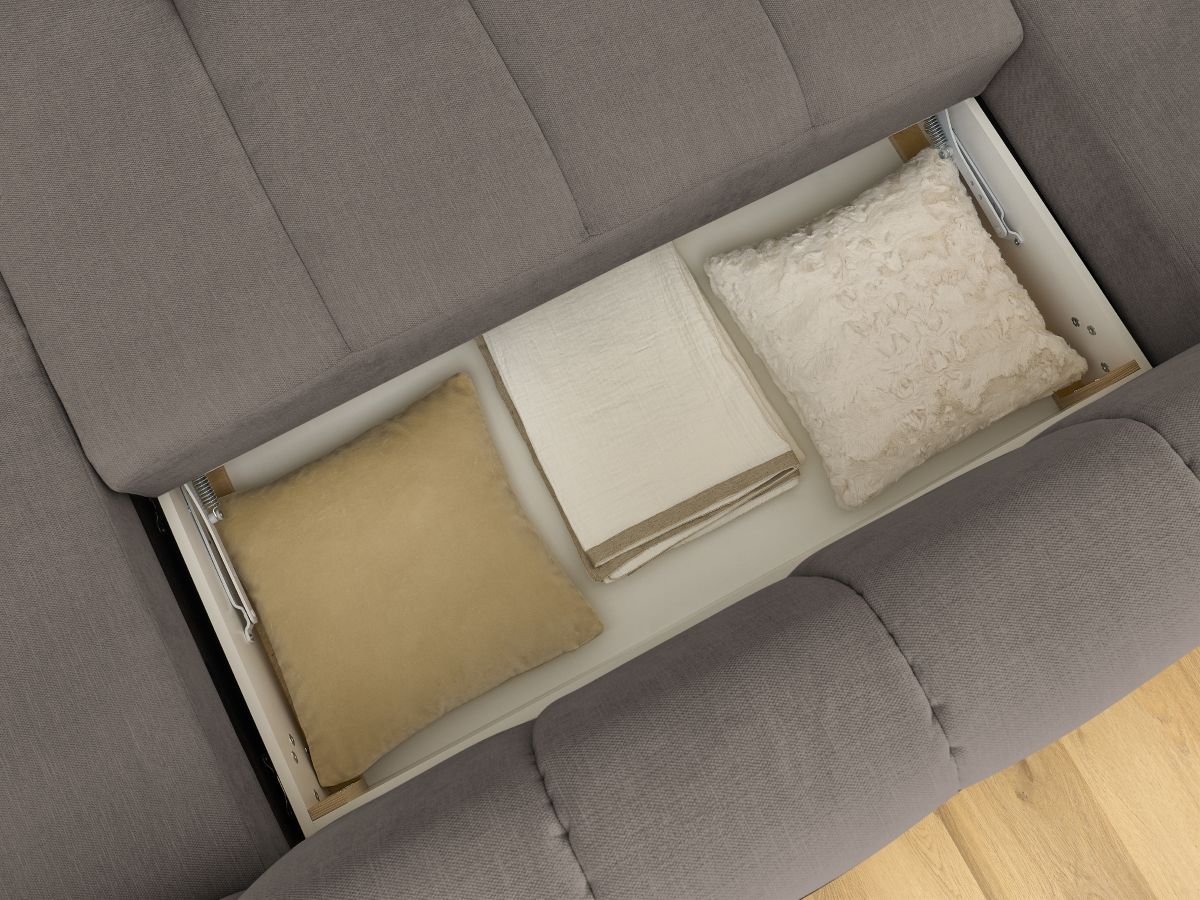 Canapé panoramique convertible FUJI tissu lisse avec pouf