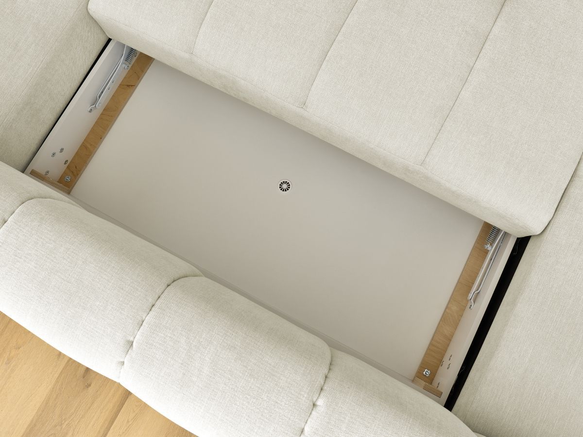 Canapé panoramique convertible FUJI tissu lisse avec pouf