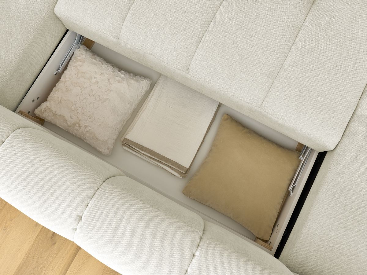 Canapé panoramique convertible FUJI tissu lisse avec pouf