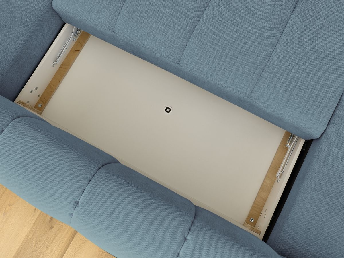 Canapé panoramique convertible FUJI tissu lisse avec pouf