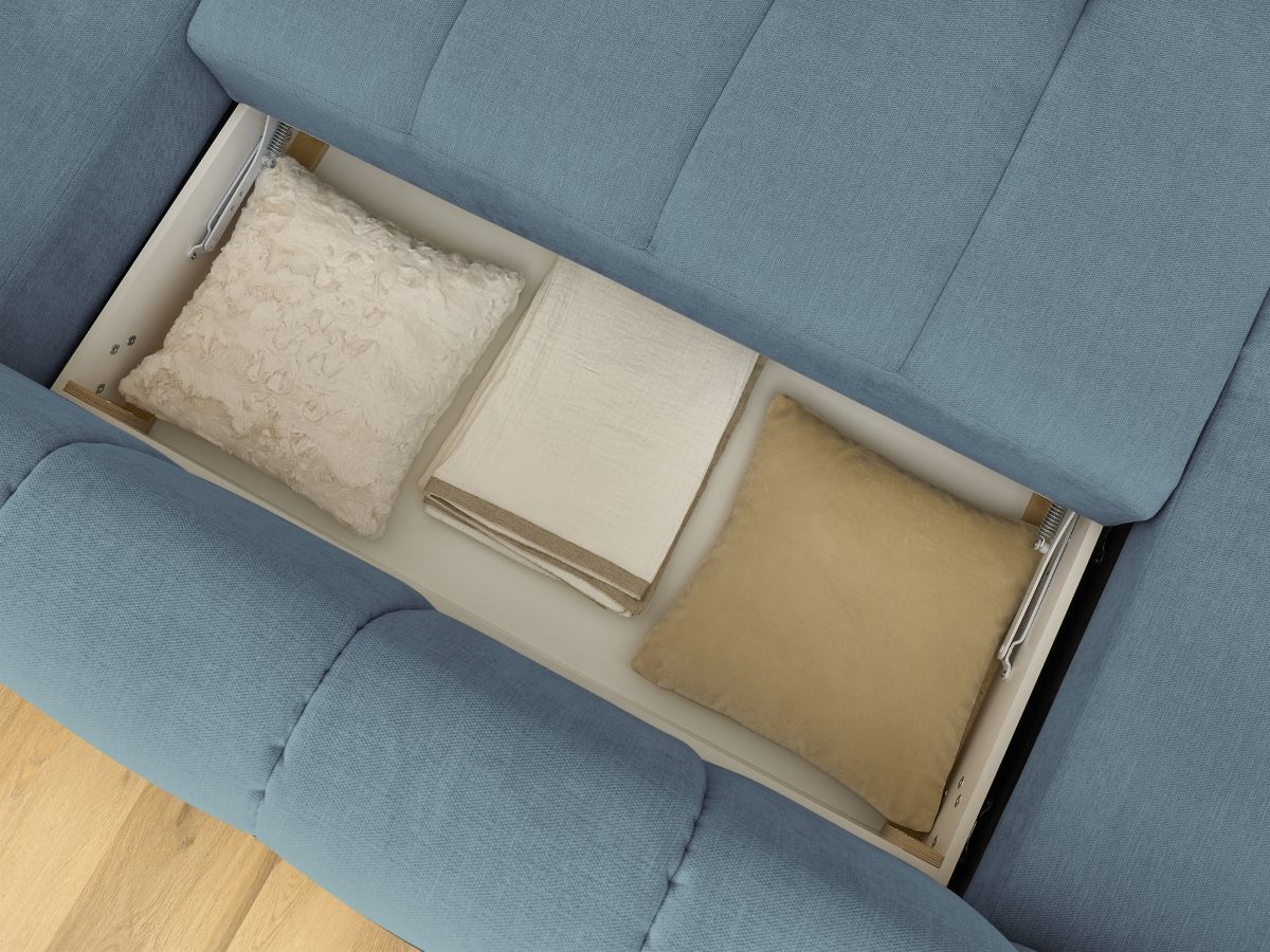 Canapé panoramique convertible FUJI tissu lisse avec pouf