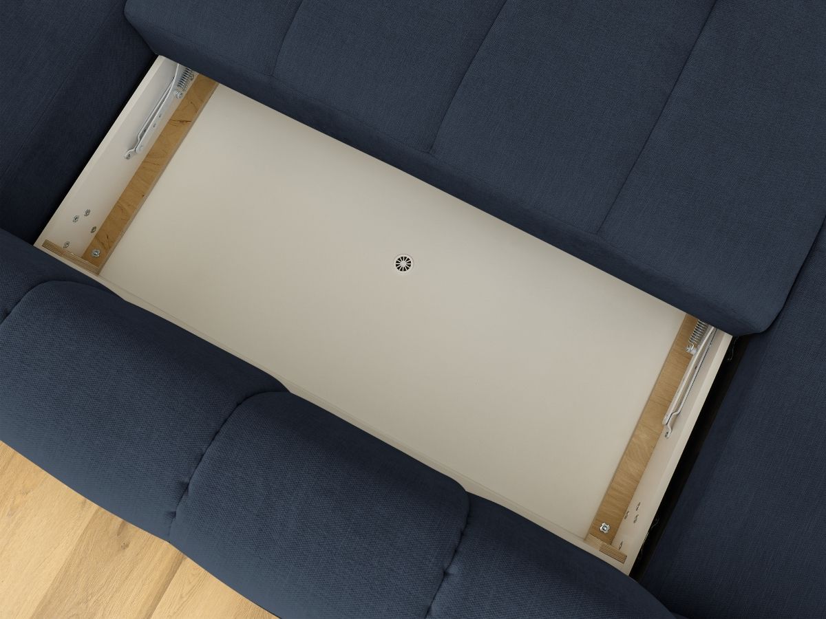 Canapé panoramique convertible FUJI tissu lisse avec pouf