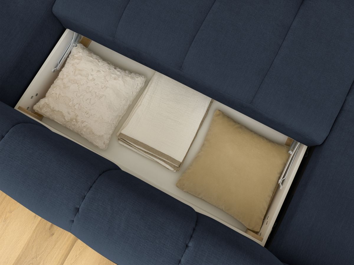 Canapé panoramique convertible FUJI tissu lisse avec pouf