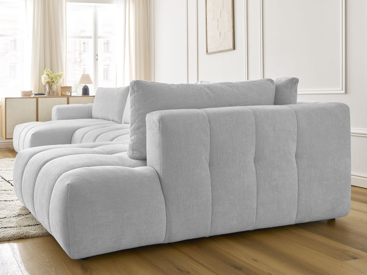 Canapé panoramique convertible FUJI tissu lisse avec pouf