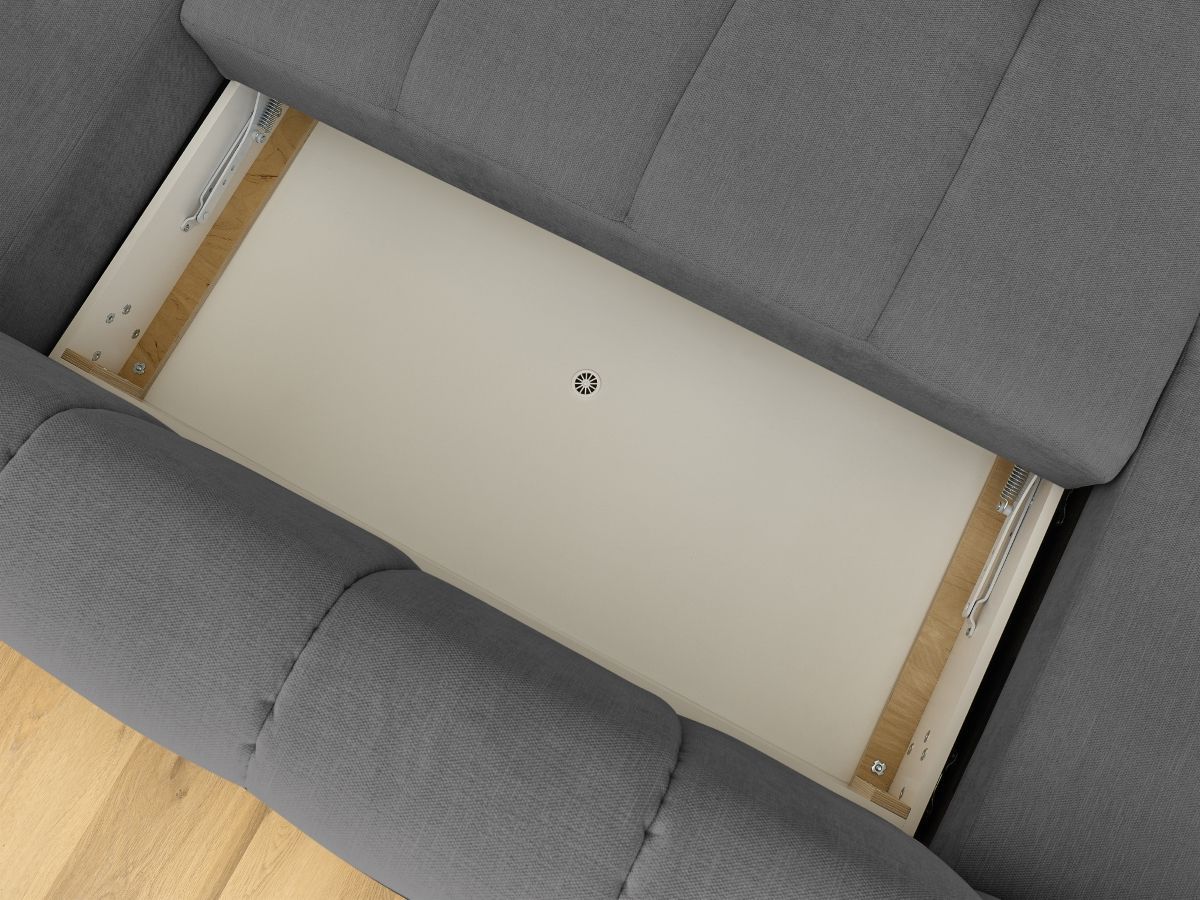 Canapé panoramique convertible FUJI tissu lisse avec pouf