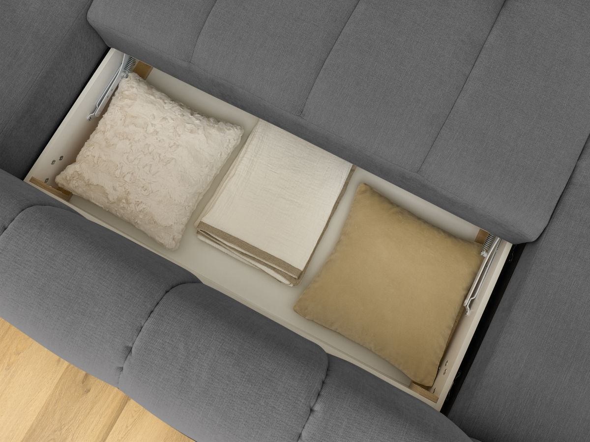 Canapé panoramique convertible FUJI tissu lisse avec pouf