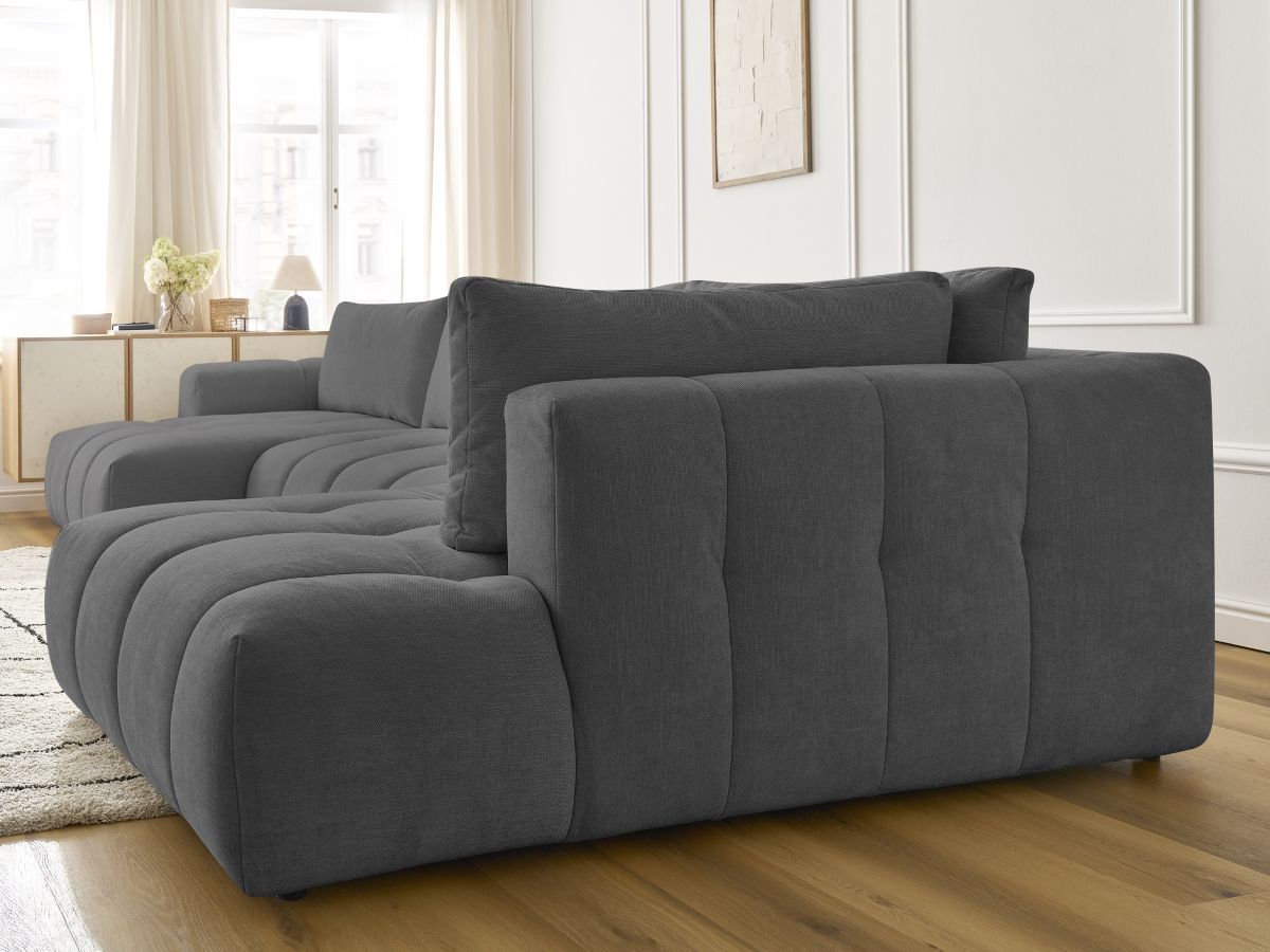 Canapé panoramique convertible FUJI tissu lisse avec pouf