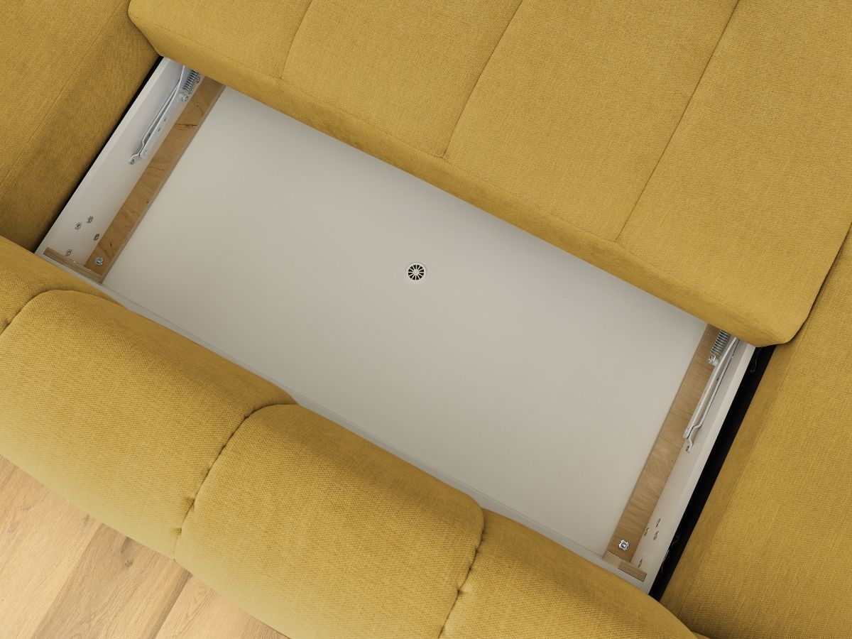 Canapé panoramique convertible FUJI tissu lisse avec pouf