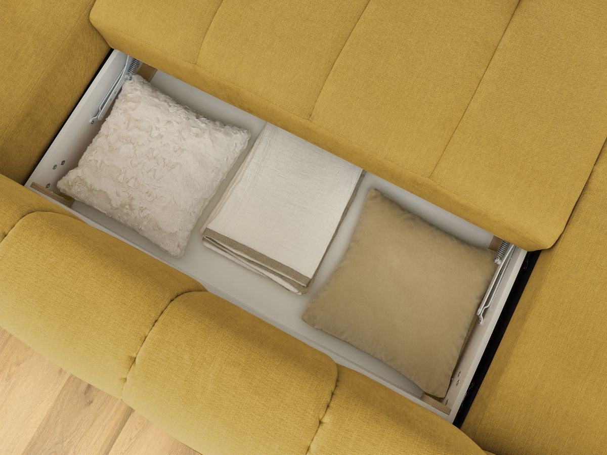 Canapé panoramique convertible FUJI tissu lisse avec pouf