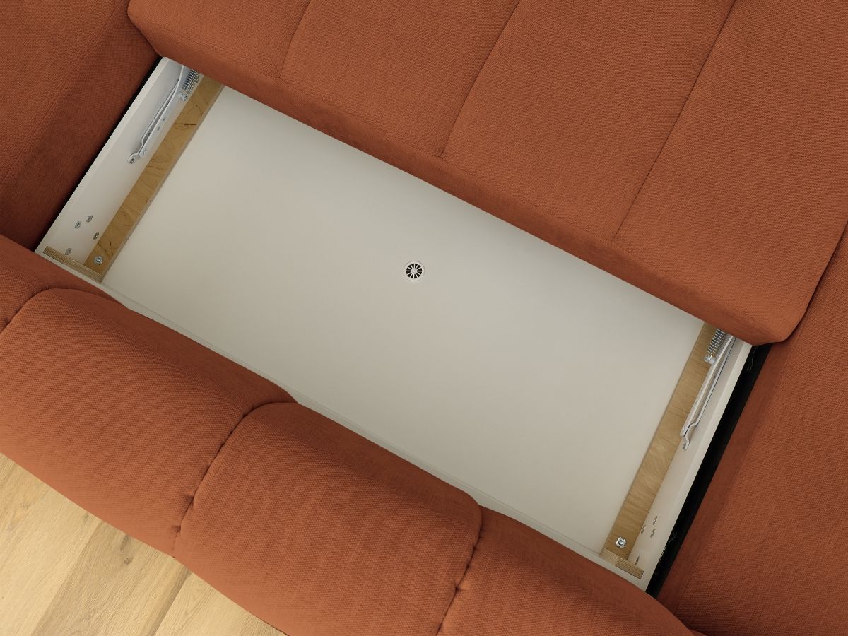 Canapé panoramique convertible FUJI tissu lisse avec pouf