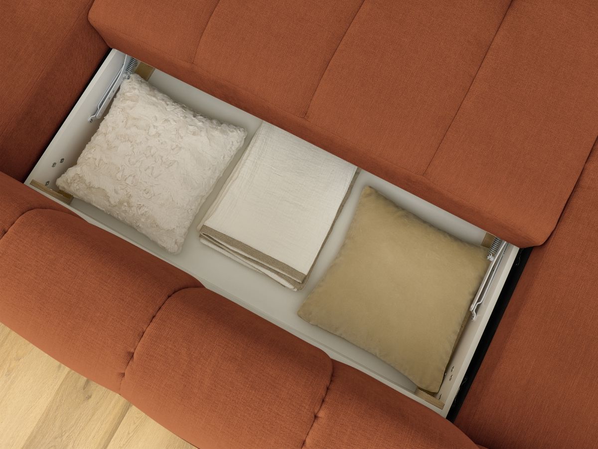 Canapé panoramique convertible FUJI tissu lisse avec pouf
