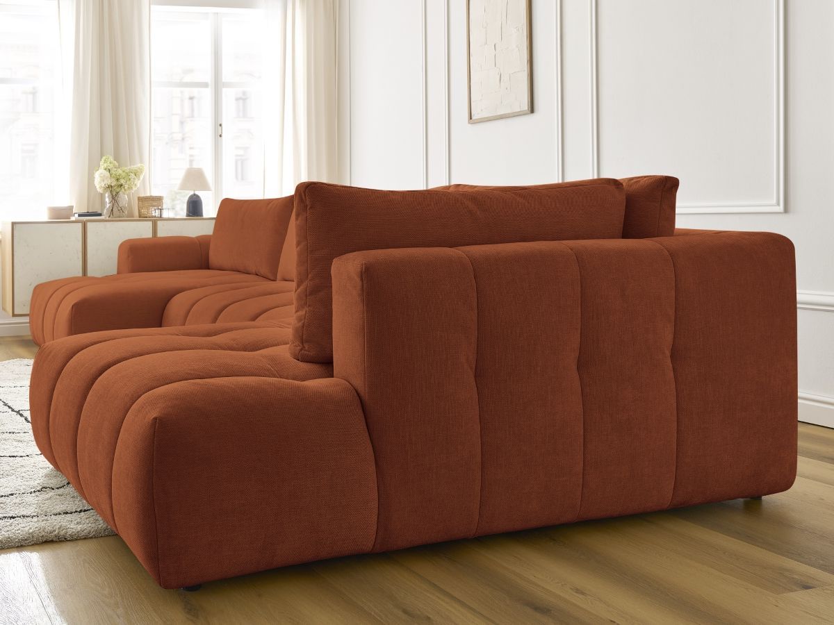 Canapé panoramique convertible FUJI tissu lisse avec pouf