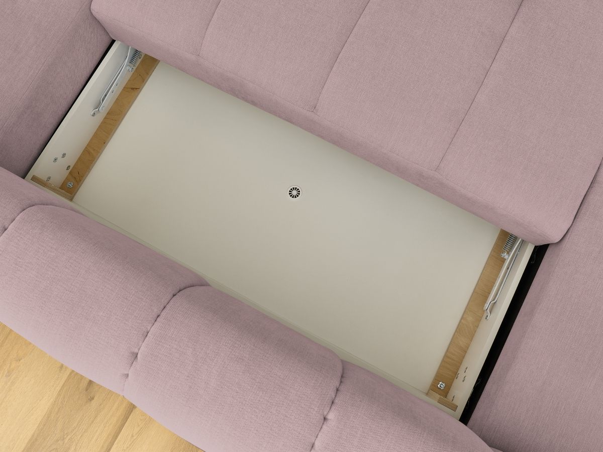 Canapé panoramique convertible FUJI tissu lisse avec pouf