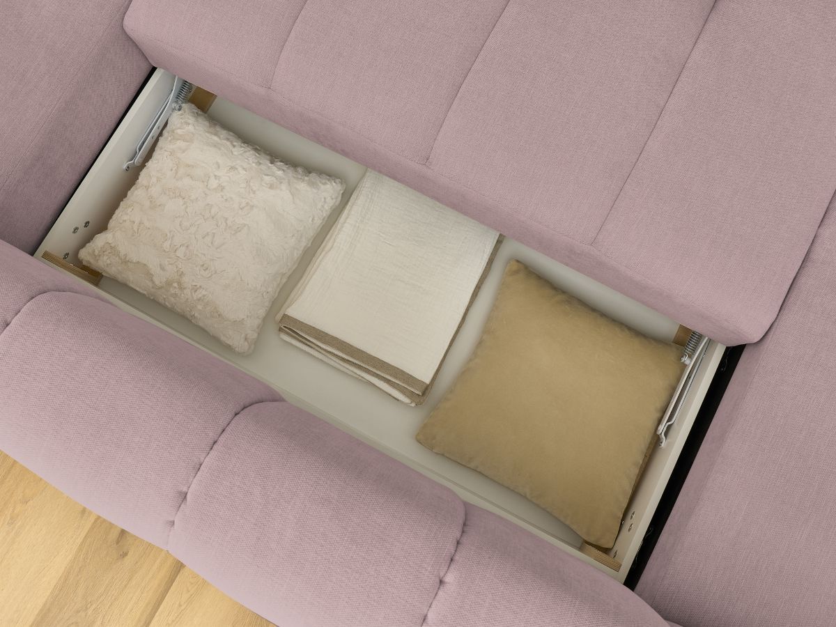 Canapé panoramique convertible FUJI tissu lisse avec pouf