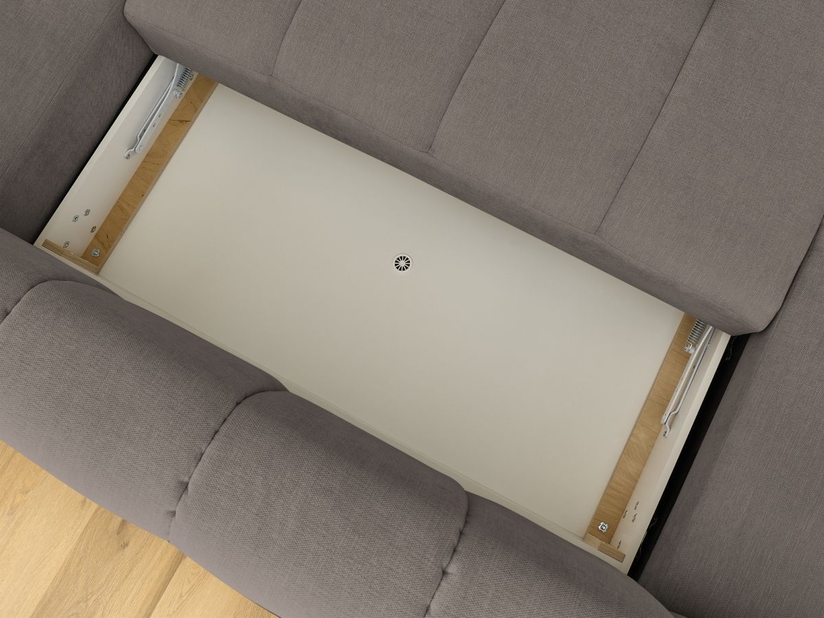 Canapé panoramique convertible FUJI tissu lisse avec pouf