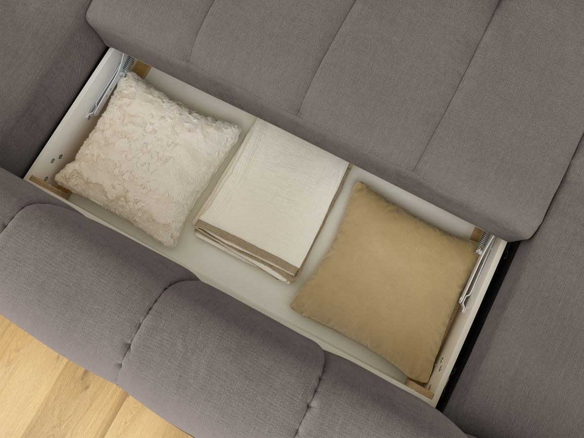Canapé panoramique convertible FUJI tissu lisse avec pouf