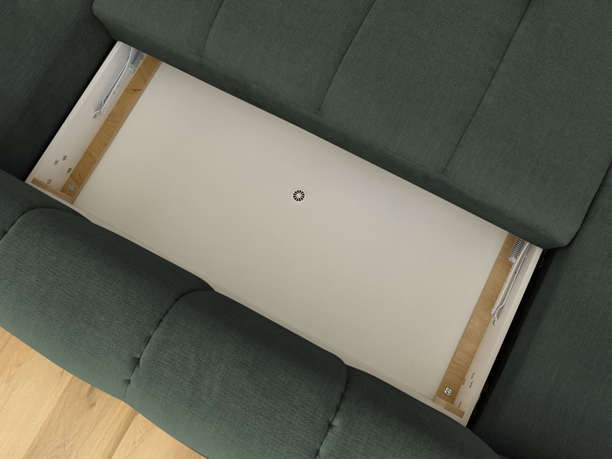 Canapé panoramique convertible FUJI tissu lisse avec pouf