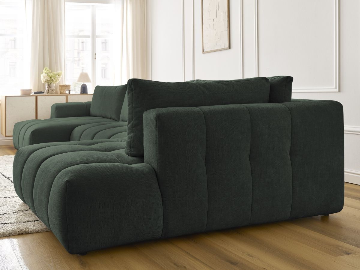 Canapé panoramique convertible FUJI tissu lisse avec pouf