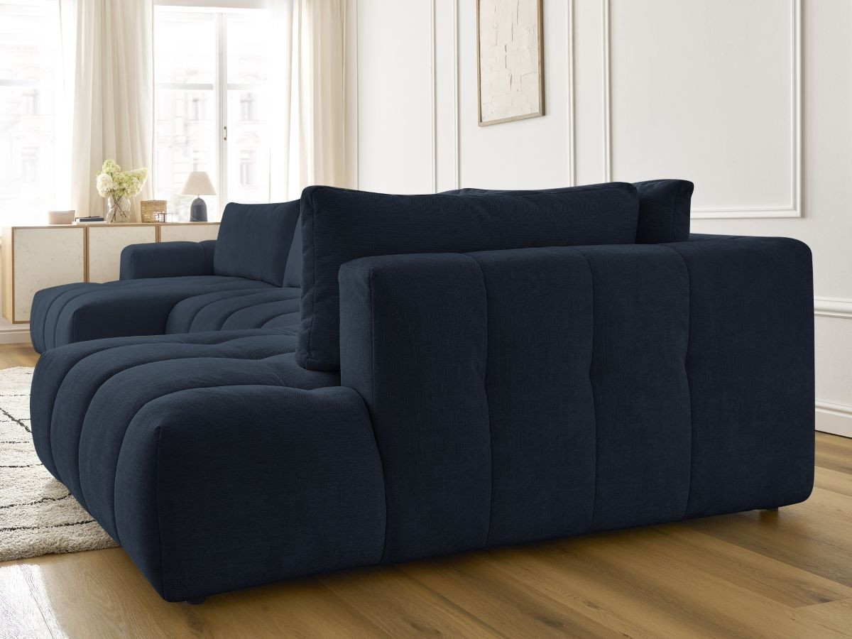 Canapé panoramique convertible FUJI tissu lisse avec pouf